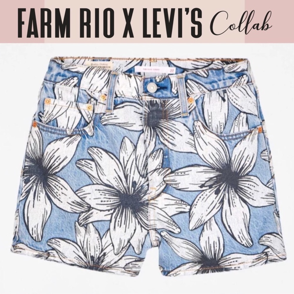 Farm Rio Levi's Ribcage Short floral tropical design high rise denim jeans 29